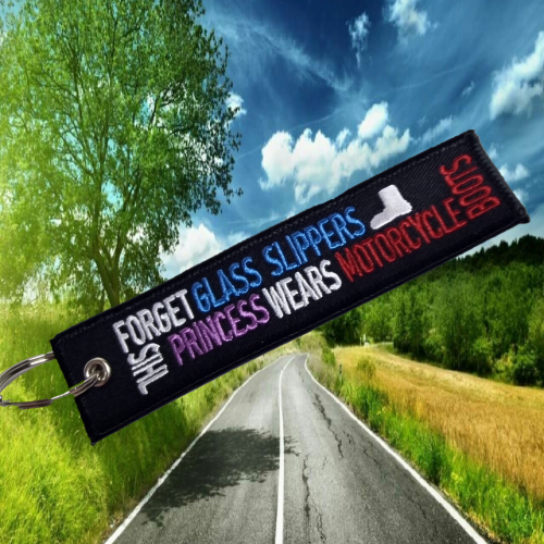 female riders, lady biker, biker chick, girl keyring, biker, motorbike, motorcycle keyring, Forget glass slippers, this Princess wears motorcycle boots – Keyring