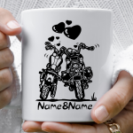 female riders, lady biker, biker chick, girl keyring, biker, motorbike, motorcycle keyring, mug, biker, Biker Couple In Love – Mug personalised