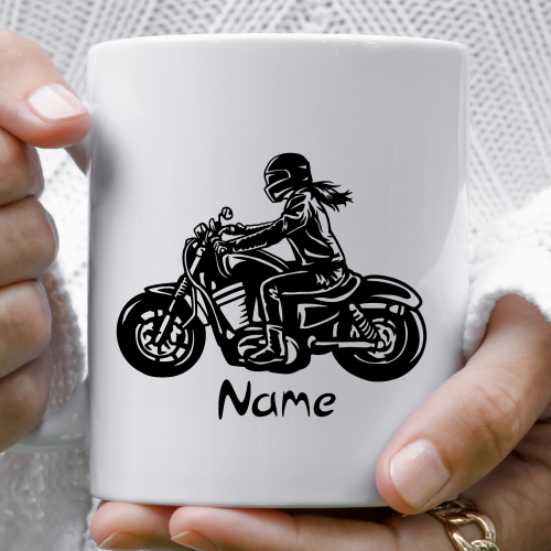 female riders, lady biker, biker chick, girl keyring, biker, motorbike, motorcycle keyring, mug, biker, Vintage Motorbike personalised mug