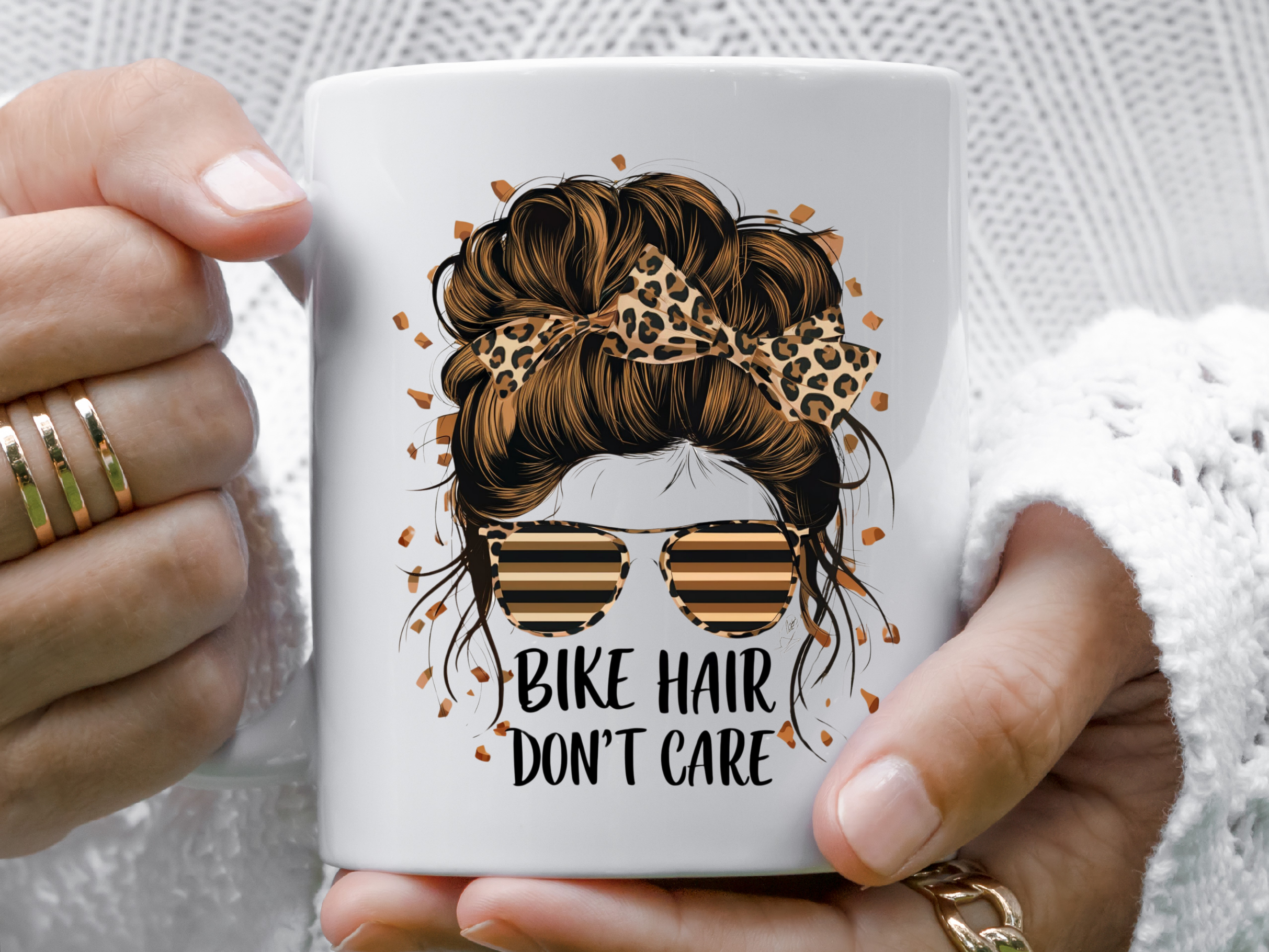 female riders, lady biker, biker chick, girl keyring, biker, motorbike, motorcycle keyring, mug, biker, Bike Hair Don’t Care – Mug