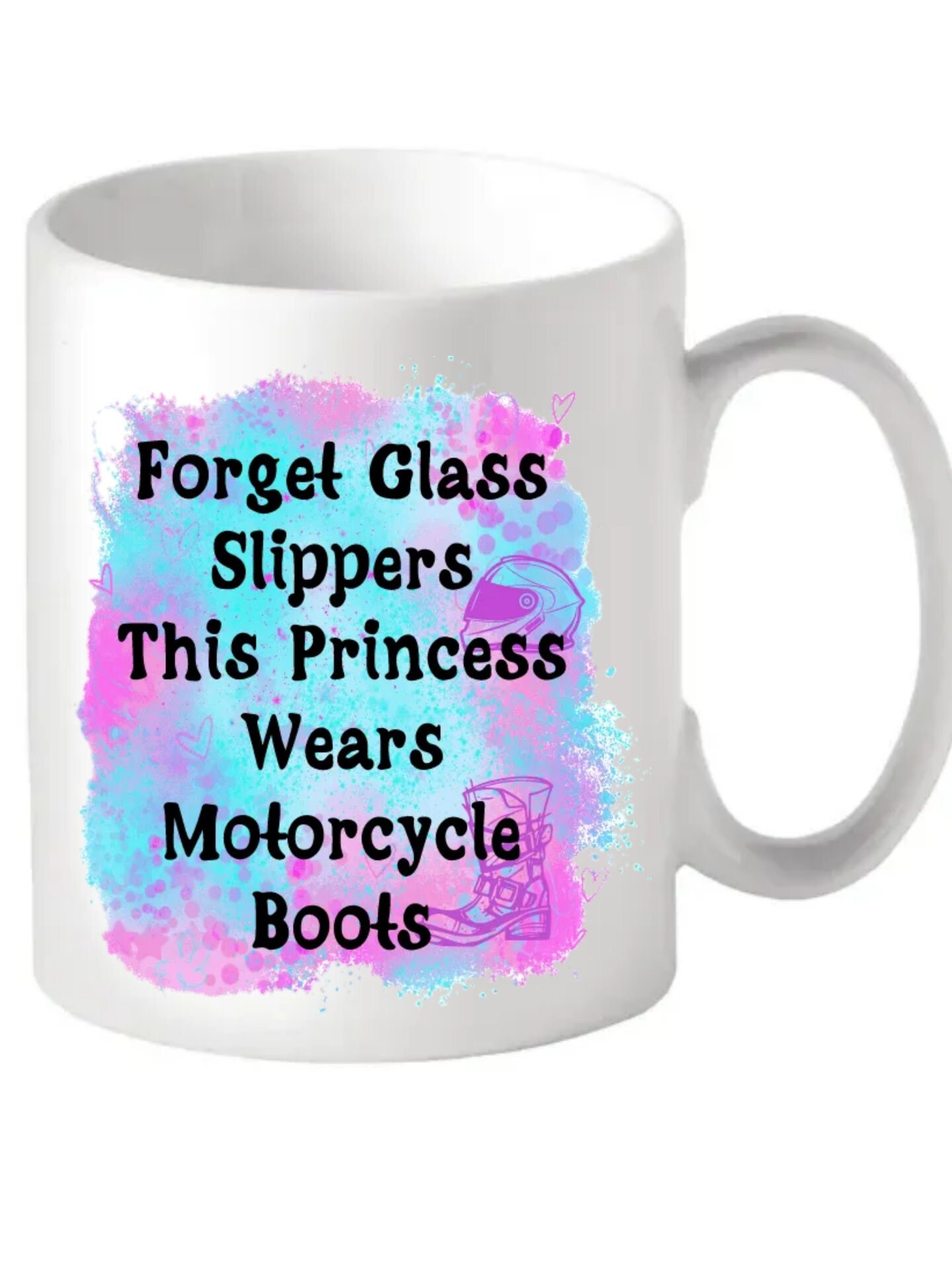 female riders, lady biker, biker chick, girl keyring, biker, motorbike, motorcycle keyring, mug, biker, Forget Glass Slippers, This Princess Wears Motorcycle Boots – Mug