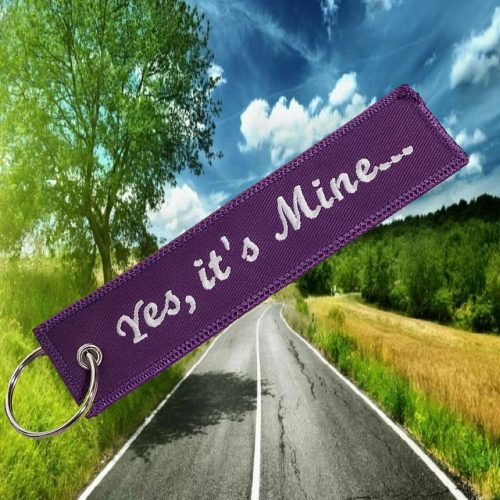 Yes, It’s Mine… (Purple) – Keyring, female riders, lady biker, biker chick, girl keyring, biker, motorbike, motorcycle keyring