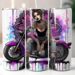 Female rider in chopper motorbike, 20oz Tumbler with Lid and Straw, Personalised female biker, biker chick, lady biker 2