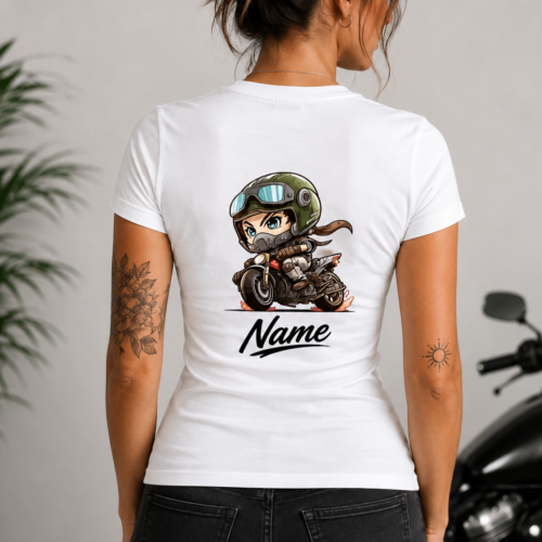 Female adventure speedy personalised tshirt for motorbikers