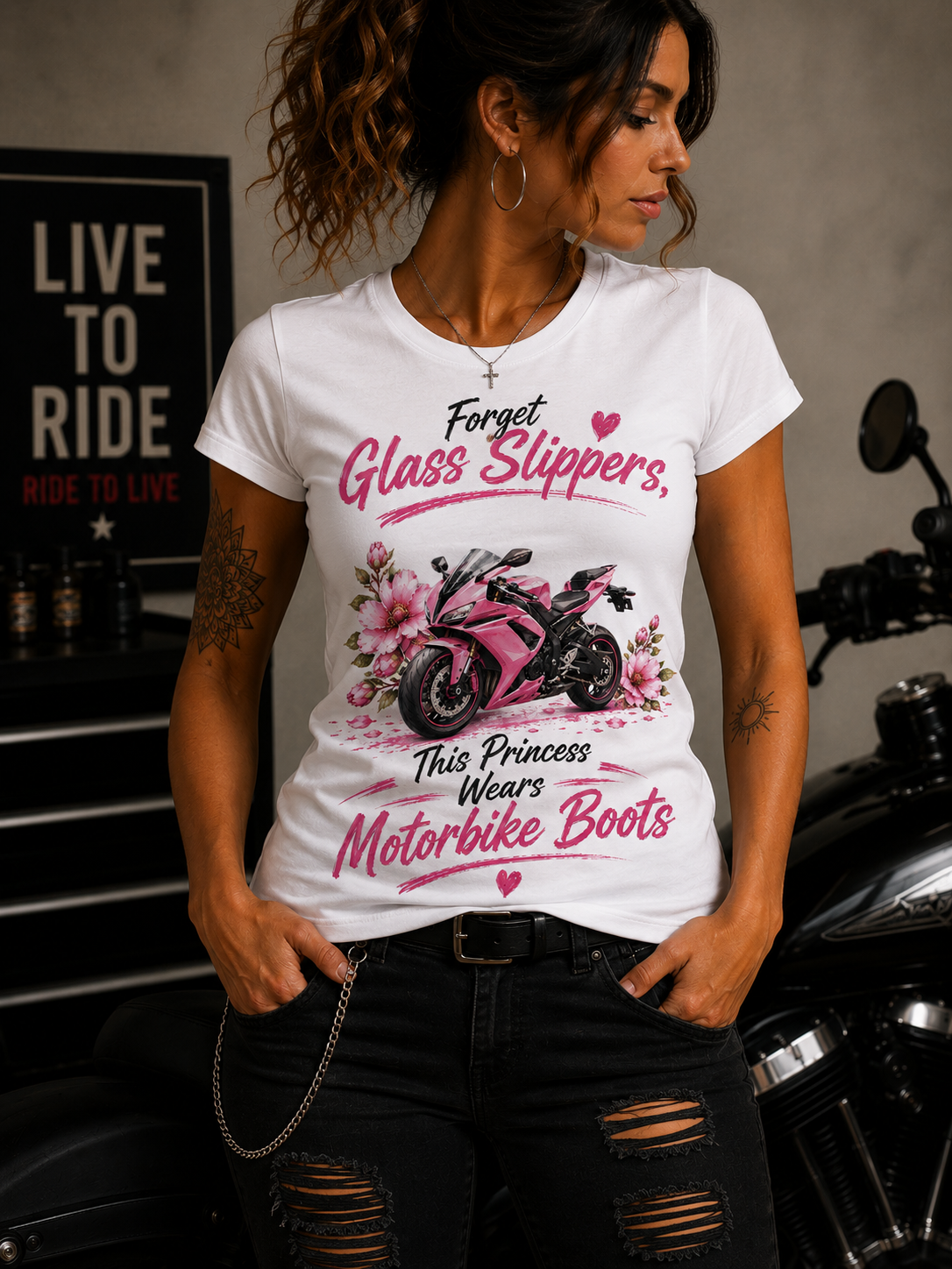 motobike sport bike Forget Glass Slippers, This Princess Wears Motorbike Boots tshirt 1