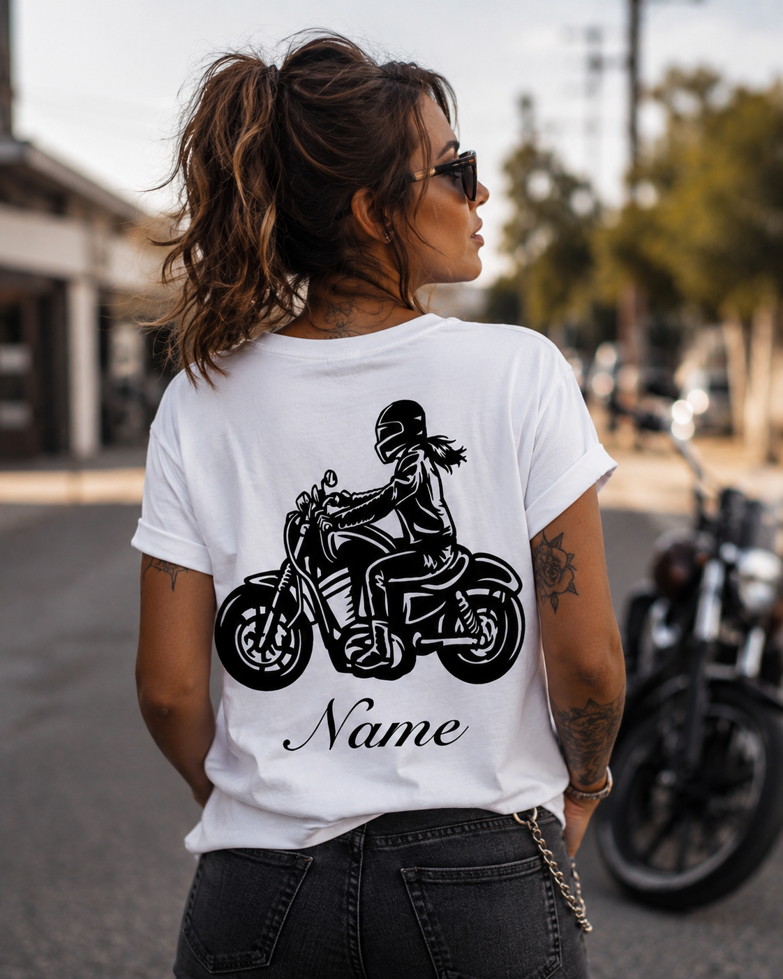 Classic Female Biker Personalized T-Shirt - Image 2